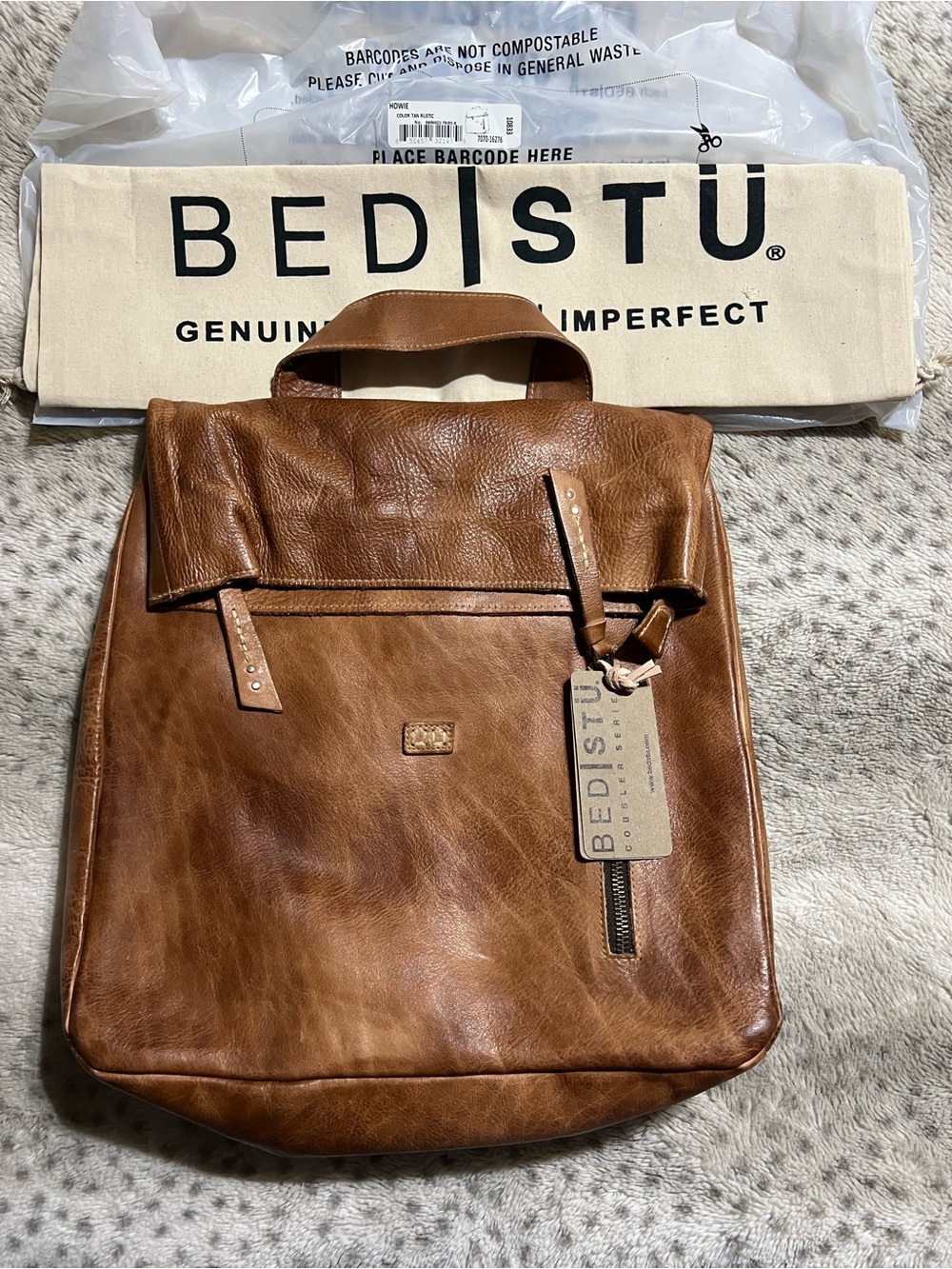 Bed Stu Leather Howie Flapover Leather Backpack Tan Rustic Retail $365 NWT